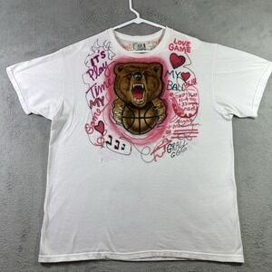 Airbrushed Shirt Adult XL White Art Grizzly Bear Basketball People Graphic Tee
